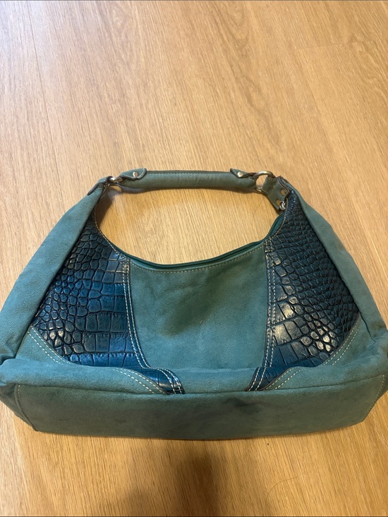 Rampage Handbags - VTG Y2K Rampage Teal Suede Hobo with Croc-Embossed Panels